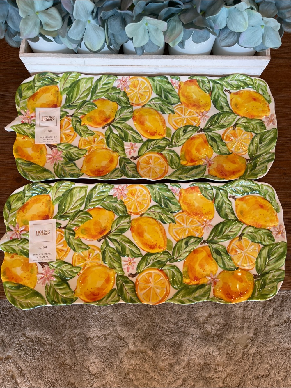NWT House & Garden Melamine Lemon Blossom Serving Trays - Set of 2